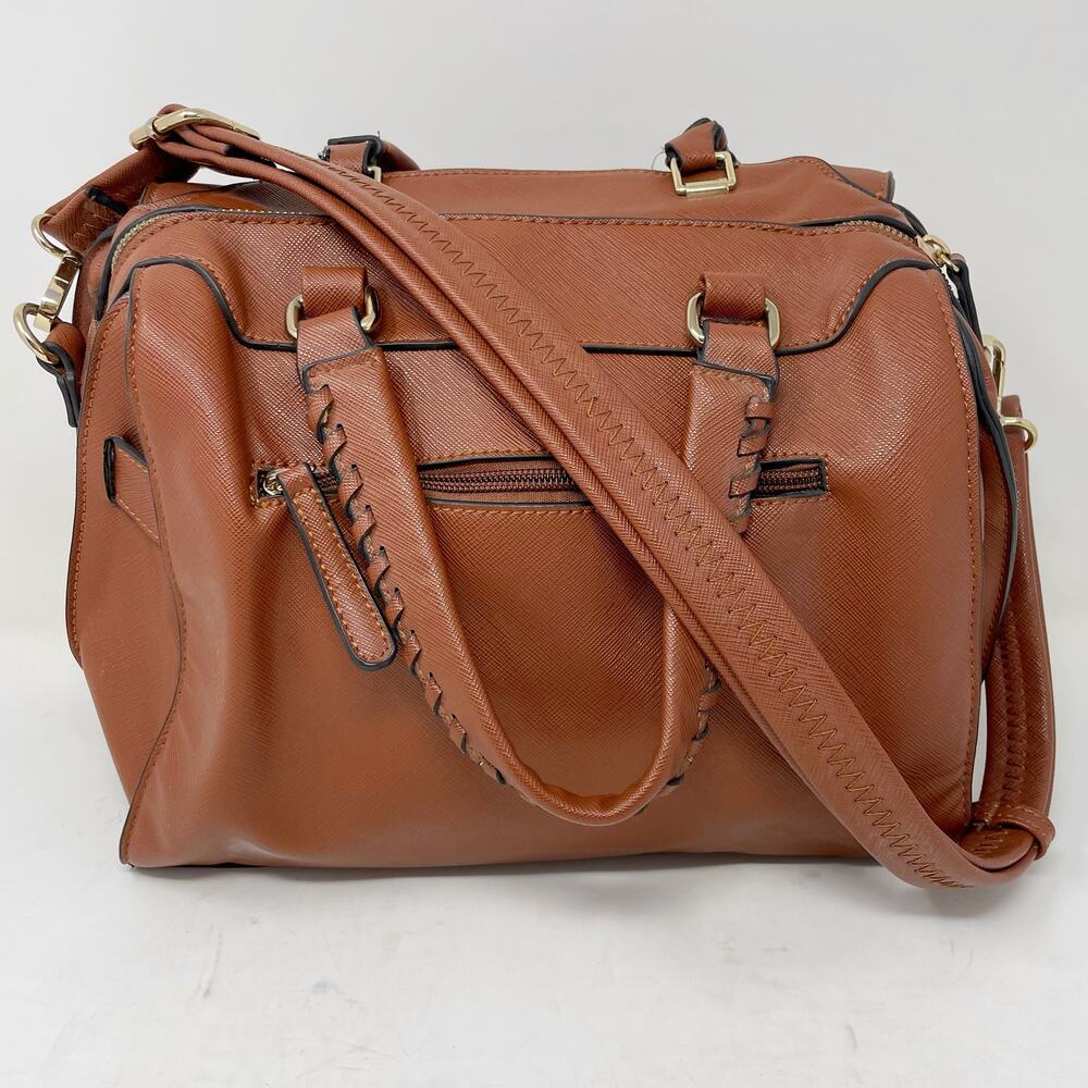 Brown Top Handle Satchel Shoulder Bag Purse Faux Leather